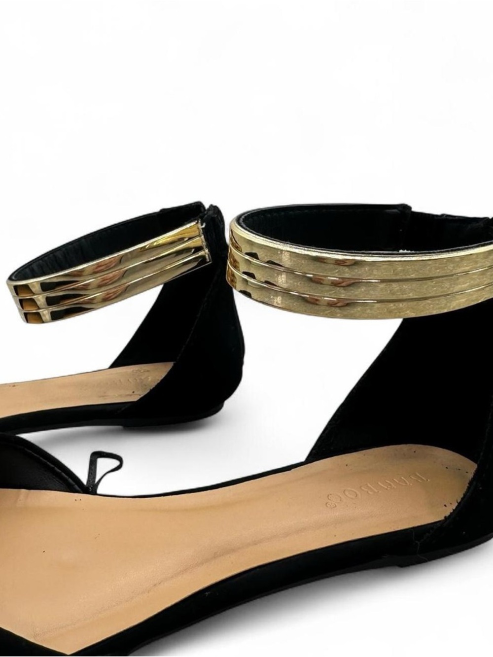 ✨ Chic Black Ankle Strap Flats with Gold Cuff – Size 9 ✨ - Picture 3 of 7